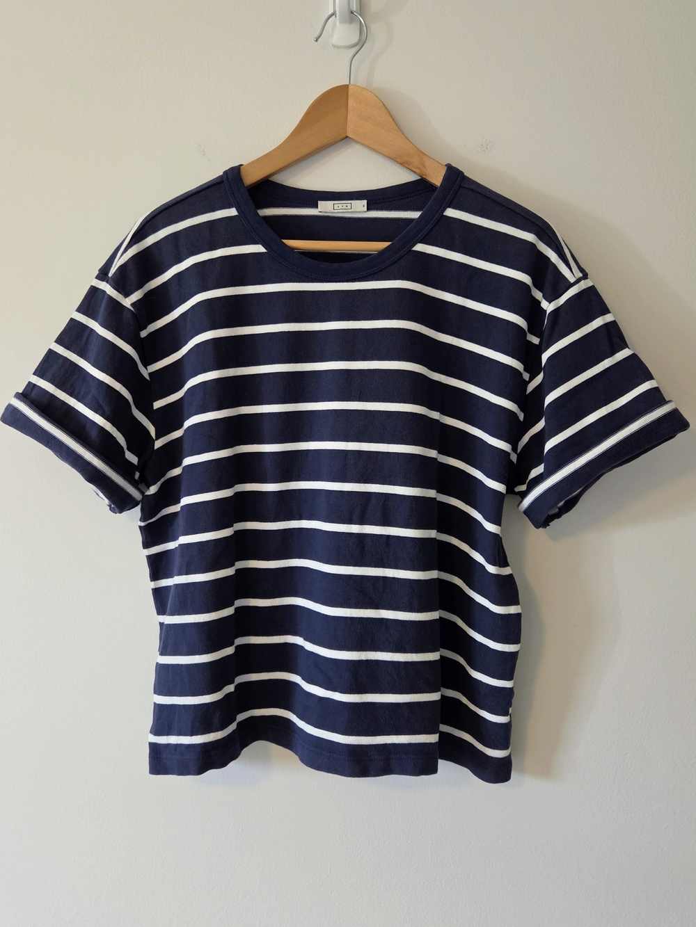 AYR The Practice Tee Dime Knit Short Sleeved Tee Shirt - Navy White Stripe - XL - Picture 5 of 14